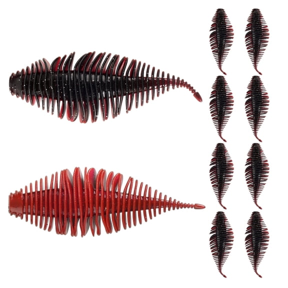 4.15'' Soft Swimbait Fishing Soft Plastic Lures 8pcs Double-Color Lure for Bass Fishing Worms for Largemouth Bass- Black+Red