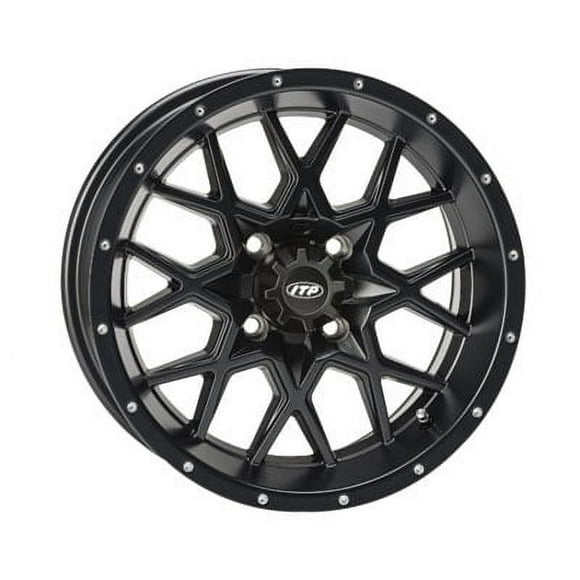 4/156 ITP Hurricane Wheel 12x7 4.0 + 3.0 Matte Black for Polaris RANGER 570 EFI Full Size 2014-2018