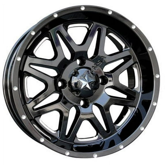 4/156 Motosport Alloys M26 Vibe Wheel 14x7 3.5 + 3.5 Machined/Black for Polaris SPORTSMAN ETX 2015