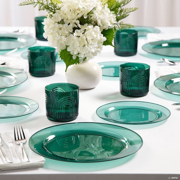 4" 16 oz. Green Modern Rainbow Cup & Plates Set - 74 Pieces