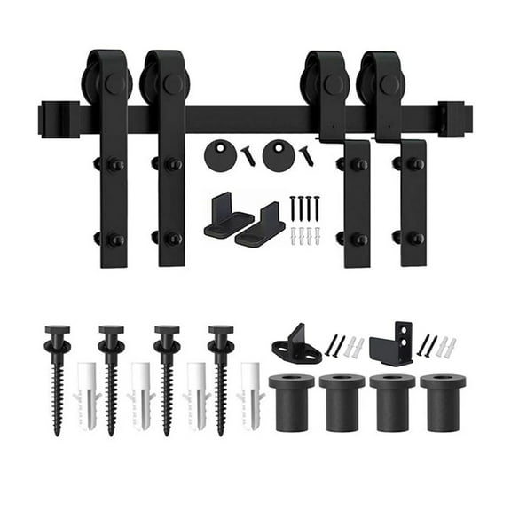 4-16FT Bypass Barn Door Slides Hardware Kit Sliding Door Hanging Track System Roller Rails for Double Door (J-Shaped)