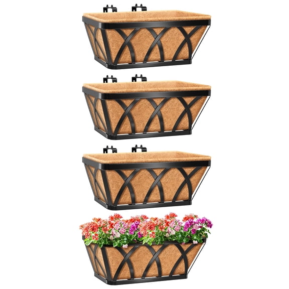 4 16inch Metal Railing Window Box Planter with Coco Liner
