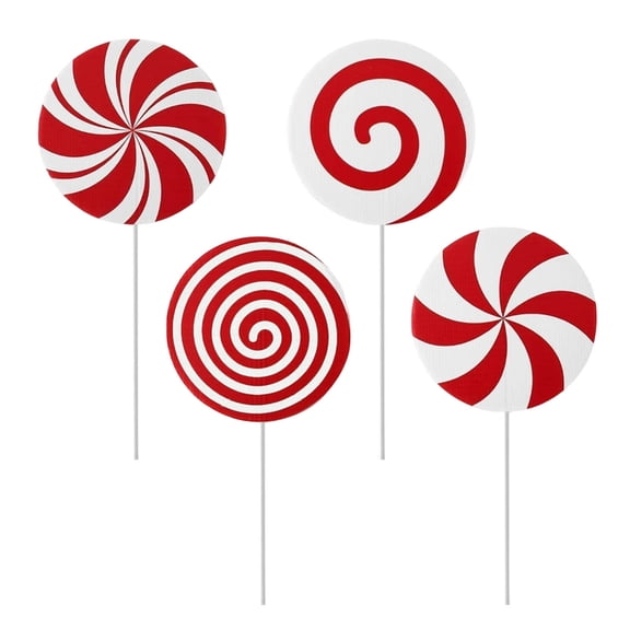 4-16pcs Large Red White Peppermint Lollipop Christmas Picks for Tree 7.87 Inch Candy Ornaments Xmas Tree Topper Home Office Holiday Party Vase Decor