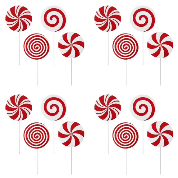 4-16pcs Large Red White Peppermint Lollipop Christmas Picks for Tree 7.87 Inch Candy Ornaments Xmas Tree Topper Home Office Holiday Party Vase Decor