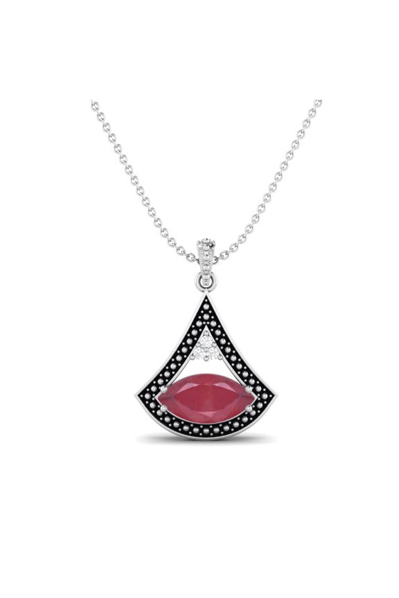 4.17 Cts Marquise Shape Ruby Glass Filled Piramid Valentines Day Gifts Pendant Necklace 925 Sterling Silver