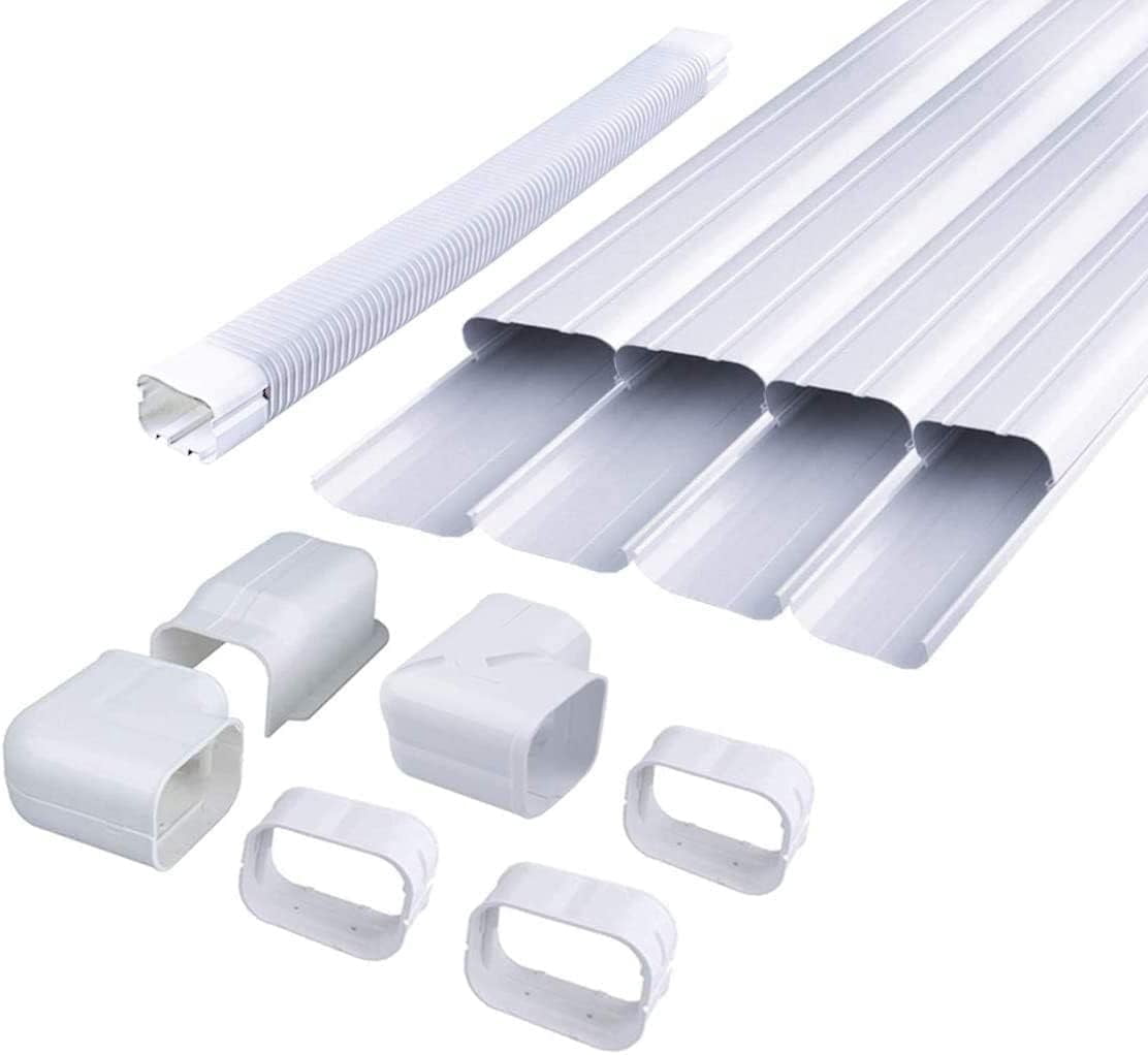 4'' 17 Ft Mini Split Line Set Cover, PVC Decorative Pipe Line Cover Kit for Ductless Mini Split Air Conditioner Accessories, Central AC and Heat Pump