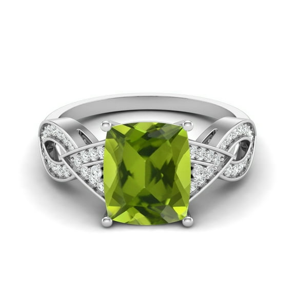 4.19 Ctw Octagon Peridot 925 Sterling Silver Solitaire Spilt Shank Valentines Day Gifts Ring