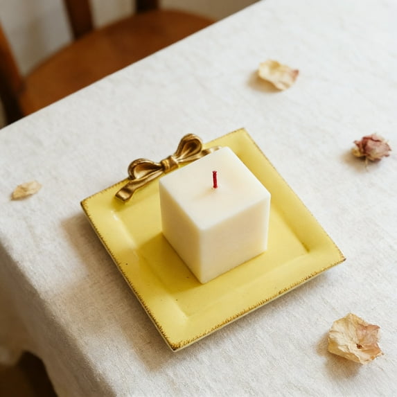 4.1Inch Decorative Square Resin Candle Tray Holder – Versatile Centerpiece for Pillar Candles (4.1x3.7in)