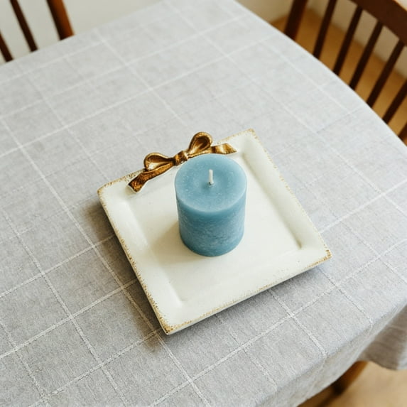 4.1Inch Decorative Square Resin Candle Tray Holder – Versatile Centerpiece for Pillar Candles (4.1x3.7in)