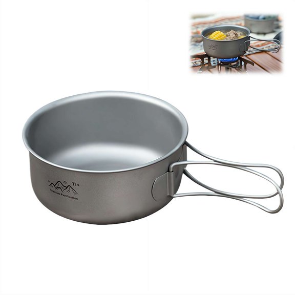 4.1Inch Titanium Coated Stainless Steel Camping Cookware, Heat Insulation Pot with Foldable Handle, Lightweight Outdoor Bowl for Hiking Backpacking