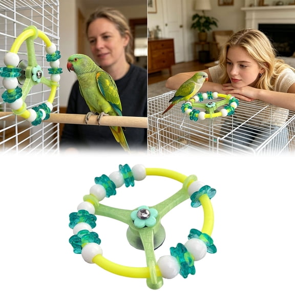 4.1in Interactive Foraging Wheel Bird Training Toy Mental Stimulation Puzzle Activity Center Chew Safe Play Toy for Parrots Conures Small Pet Birds Green