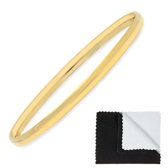 4.1mm Gold Plated Plain Bangle Bracelet, Circumference: 8.25" (Large)