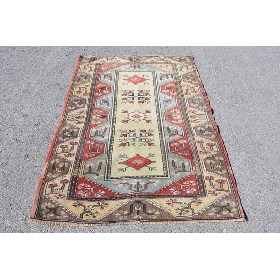 4.1x5.8 ft Accent Rugs, Antique Rug, Kitchen Rugs, Vintage Rug, Turkish Rug