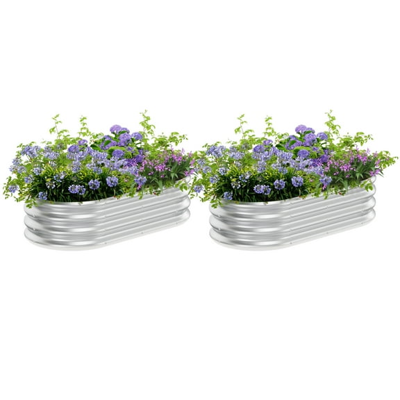 421 ft(2packGalvanized Elevated Garden Bed Kit - Oval Large Metal Planter Garden Supplies, Durable Metal Structure for Outdoor Vegetable Gardening, Growing Vegetables, Fruits, and Flowers.