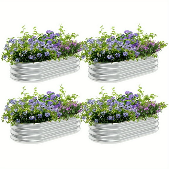 4×2×1 ft(4pack)Galvanized Raised Garden Bed Kit, Garden Planting, Outdoor Galvanized Flowerpot Garden Box, Round and Oval Large Metal Vegetable Box.