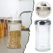 4/2/1PCS Glass Sugar Dispenser Pourer Shaker with Side Flip Stainless Steel Lid Cover, Paneled design Sugar Sugar Pepper Powder Cocoa Shaker for Kitchen and Restaurants