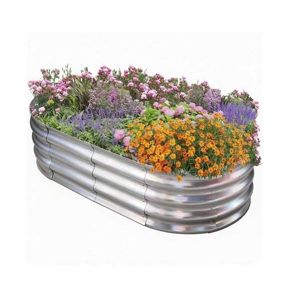 HGD Raised Garden Bed Kit Oval Galvanized Metal Outdoor Planter 1-Pack 4x2x1 ft