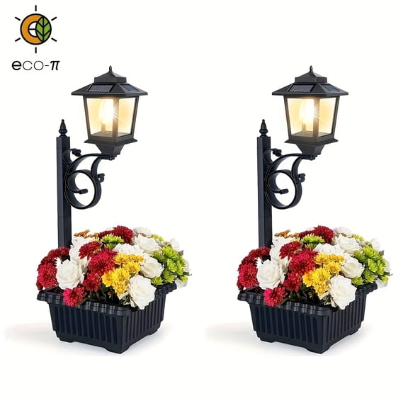 4/2/1pc Solar Garden Light Solar Lamp Post Light with Planter, 2in 1 Outdoor Flower Pots, Wall Mount Or Freestanding Waterproof Solar Post for Lawn, Patio, Front/Back Door
