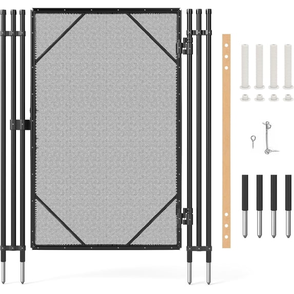 4×2.5 ft Pool Fence Gate for Inground Pools, Mesh Pool Fence Door with Lock, Welded Frame with 350GMS Teslin Mesh, Black