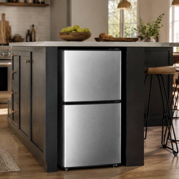 4.2 Cu.Ft Mini Fridge with Freezer, Double Door Compact Refrigerator, Ultra Quiet Operation Small Fridge for Dorm, Bedroom, Apartment, Silvery