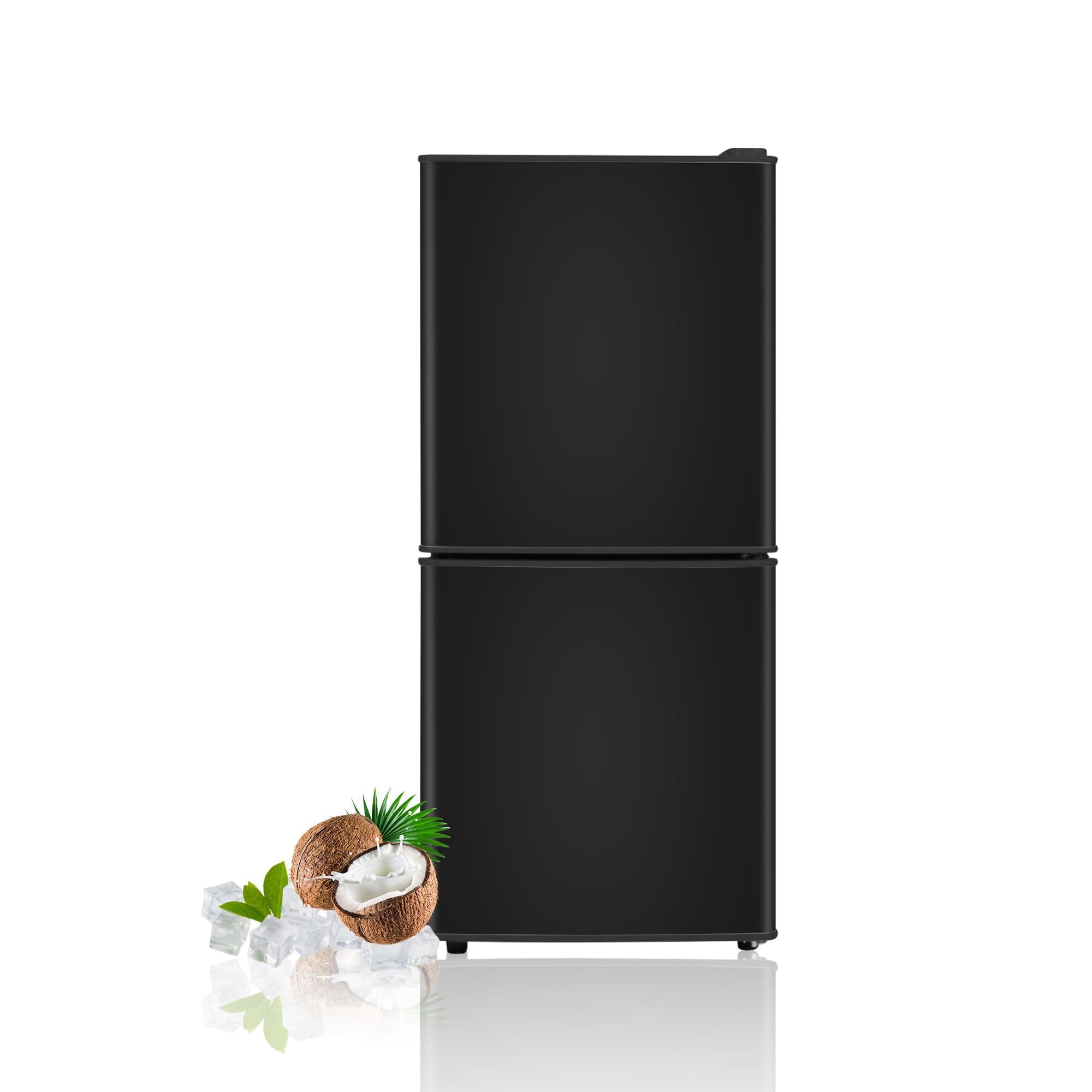 4.2 Cu.Ft Small Fridge with Freezer, 7 Level Adjustable Thermostat, 2 Door Design, Removable Glass Shelves, Quiet 38dB Energy Saving for Dorm Office Kitchen, Black