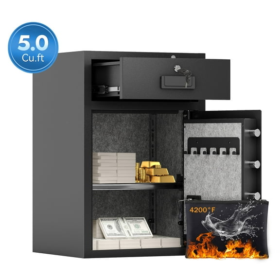5.0 Cubic Feet Heavy Duty Safe Box with Drawer, Drop Safe Fireproof with Hidden Lock Box for Home, Office, Jewelry, Document