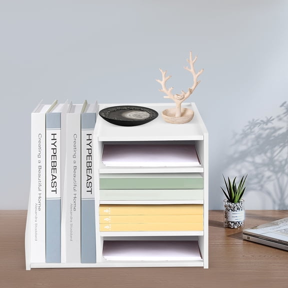 4+2 Desktop File Holder Organizer Mail Sorter Office Storage Bookshelf Magazines Holder for Home, Office, Classroom, Mailrooms Organization (White)