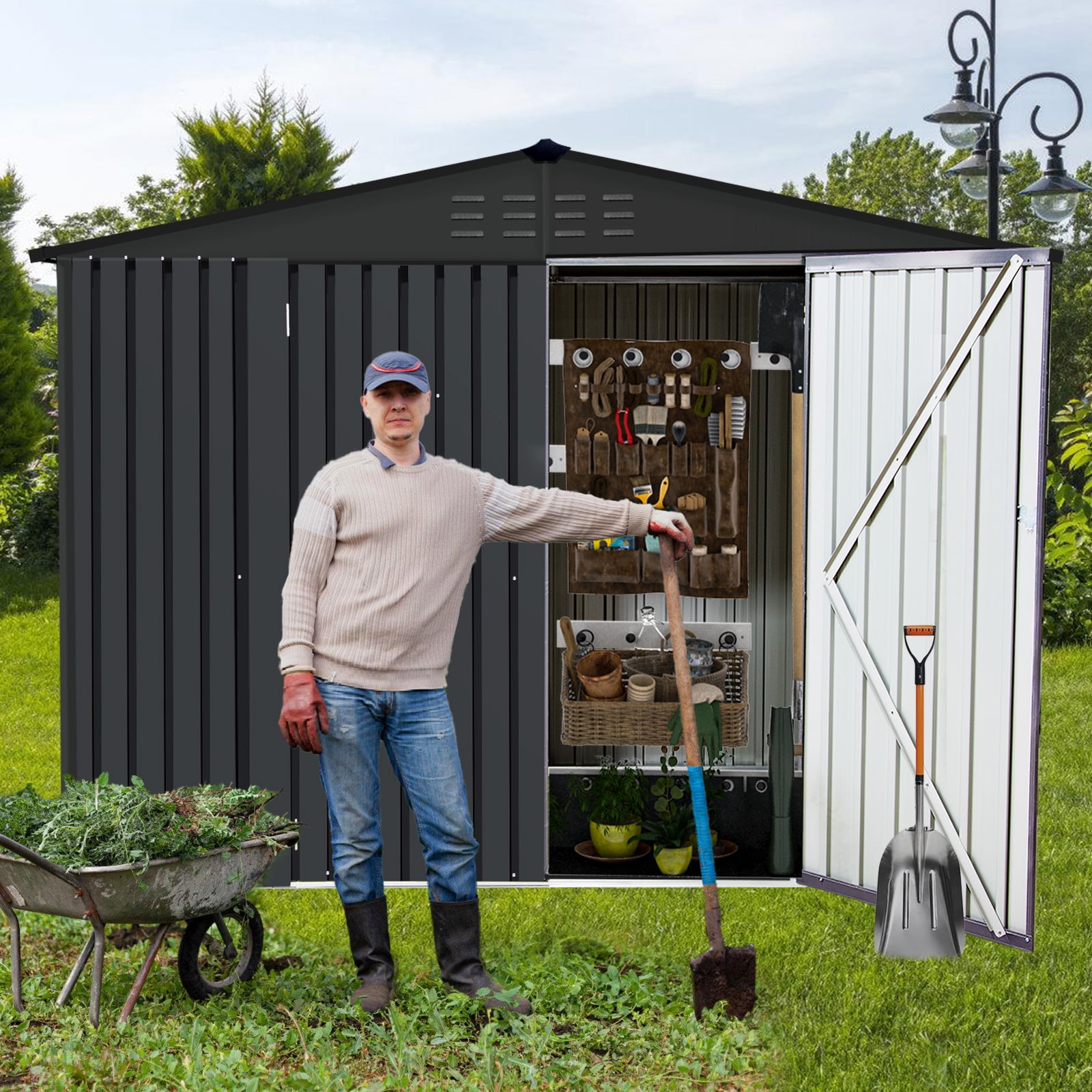 4.2 FTx 9.1FT Metal Storage Shed Outdoor Storage Shed with Lockable