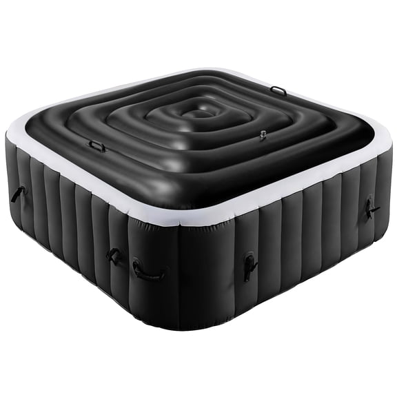 4.2 Ft Black Inflatable Hot Tub Cover - Energy Saving Square Hot Tub Lid with Handle Foldable Protective Rain Cover for Outdoor Spa