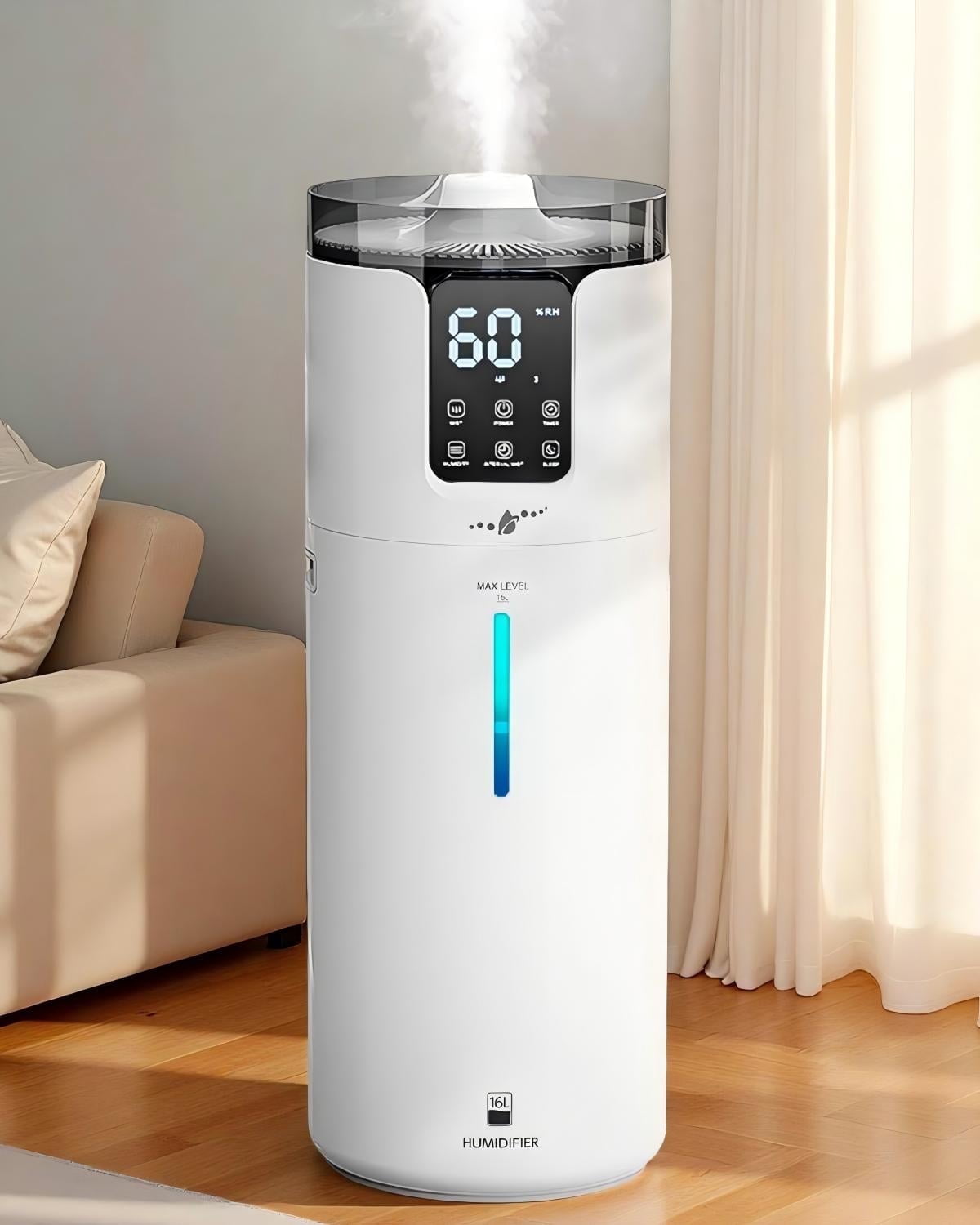 4.2 Gal Tower Humidifier, 16L Top Fill, 1000 sq. ft Coverage, Quiet ...