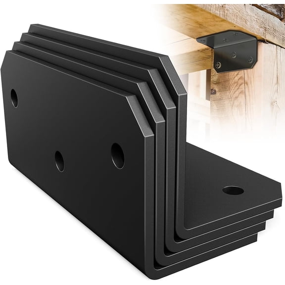 4"2" Heavy-Duty L Brackets, Black Steel Corner Braces for Wood, Ideal for Reinforcing Wooden Furniture, Bed Frames, Fences, Wooden Frames & Wooden Railings