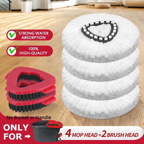 4+2 Pack Mop Replacement Heads for O-Ceda EasyWrin Spin Mop, Microfiber Refills Easy Cleaning Head Replacement