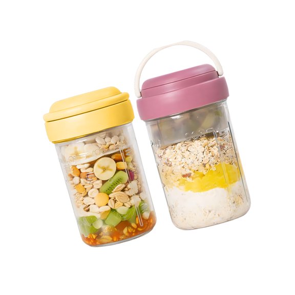 4/2 Pcs Compact Breakfast Jars With Convenient Foldable Spoons Great For Gym Work Picnics And Daily Commutes