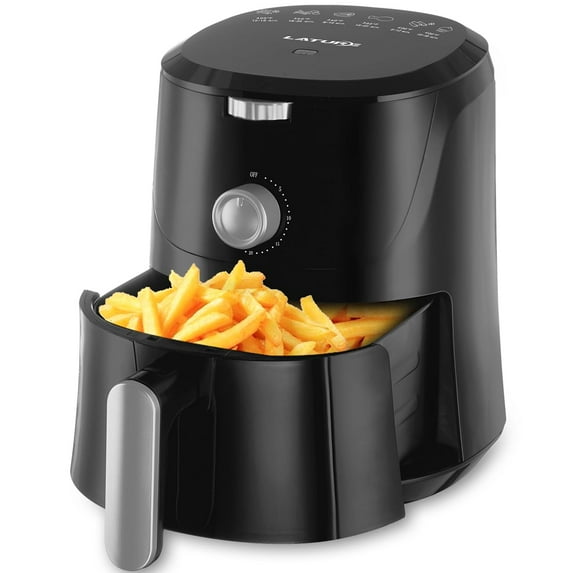 4.2 QT Air Fryer Oven Cooker with Temperature and Time Control Dishwasher Non-stick Basket 6 Cook Presets Stainless Steel Tray (Black-Knob)