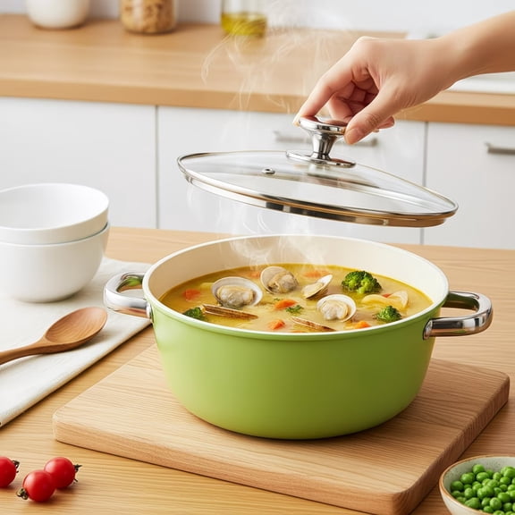 4.2 Qt Ceramic Nonstick Stock Pot with Lid, Avocado Green, Induction Ready