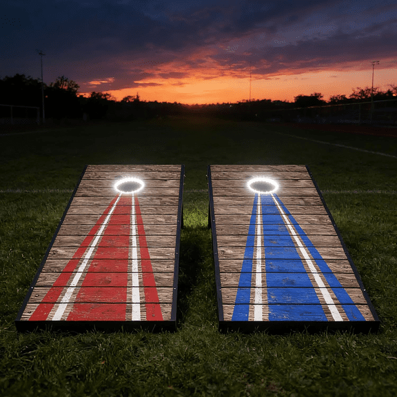 4x2 ft Wooden LED Cornhole Game Set, Portable Outdoor Cornhole Boards with 8 Bean Bags for Backyard Beach Camping Parties Family Games
