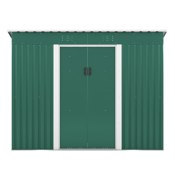 4.2 x 9.1 Ft Outdoor Garden Modern Metal Shed, Waterproof Shelter Multi-function Galvanized Steel Storage Shed with Ventilation, Green