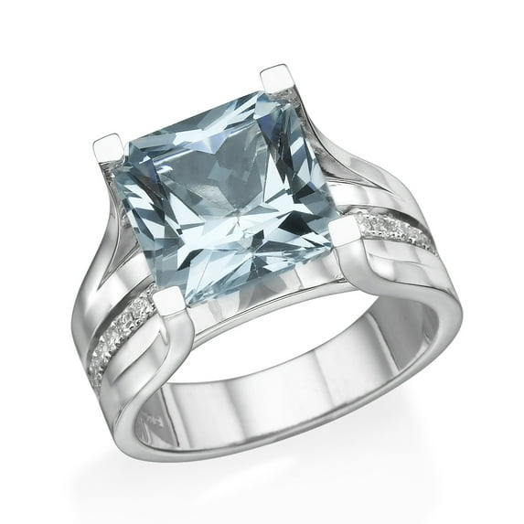 4.20 ctw Blue Topaz Ring with Diamonds 14K White Gold Bridge Channel set Princess