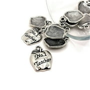 GUERRILLA CHARM 4, 20 or 50 Pieces: Silver Number 1 Teacher Apple Charms