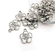 GUERRILLA CHARM 4, 20 or 50 Pieces: Small Silver Flower Charms - Double Sided