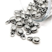 GUERRILLA CHARM 4, 20 or 50 Pieces: Tiny Antiqued Silver Pineapple Charms - Double Sided