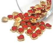 GUERRILLA CHARM 4, 20 or 50 Pieces: Tiny Red and Gold Enamel Heart Charms