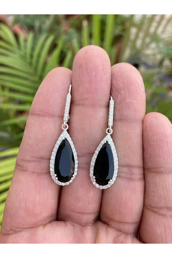 4.20Ct Pear Lab Created Black Spinel Drop/Dangle Earrings 14K White Gold Plated