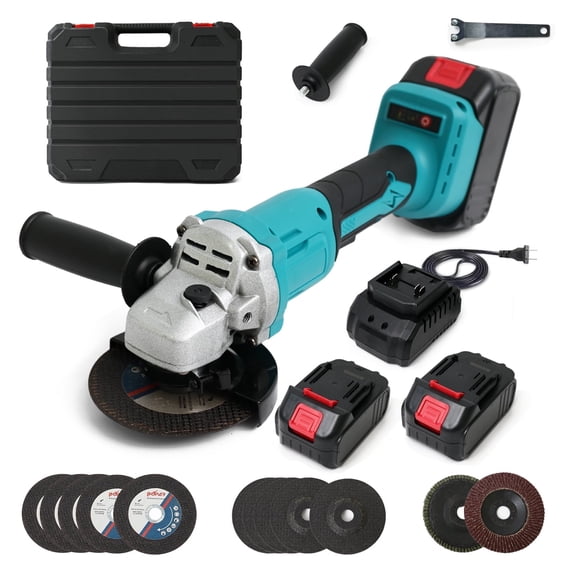 4" 21V 1500mah Electric Brushless Cordless Angle Grinder,Angle Grinder Tool Cutting Tool with 2 Batteries,Charger, and 3 Cutting Discs for Cutting, Polishing, Grinding, and Rust Removal
