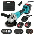 thumbnail image 1 of 4" 21V 1500mah Electric Brushless Cordless Angle Grinder,Angle Grinder Tool Cutting Tool with 2 Batteries,Charger, and 3 Cutting Discs for Cutting, Polishing, Grinding, and Rust Removal, 1 of 10