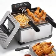 4.23QT Deep Fryer with Touch Screen,Stainless Steel Fryer with 3 Baskets for Home Use, 1700W, Deep Fryer with Oil Filtration, Temp Control, Digital Timer,6 Preset Menus