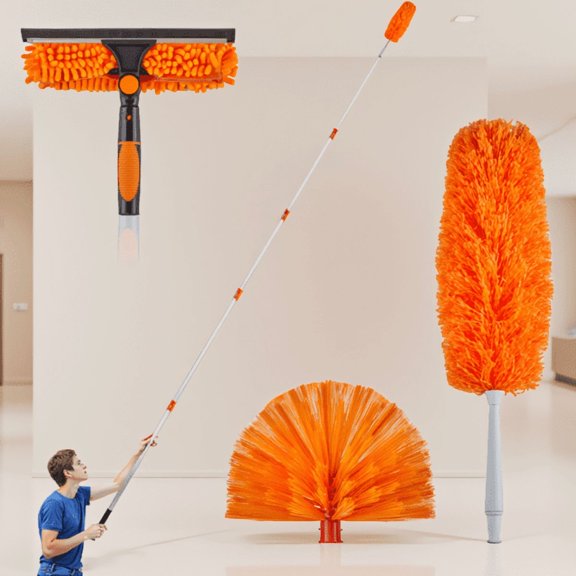 4-24 FT Extendable Duster Kit with Telescoping Aluminum Pole, 3 Attachments, and Orange, 4-Section