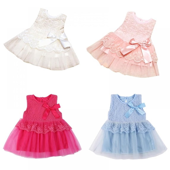 4-24M Infant Baby Girls Lace Dresses Kids Bow Princess Tulle Dresses Sleeveless Tutu Dress