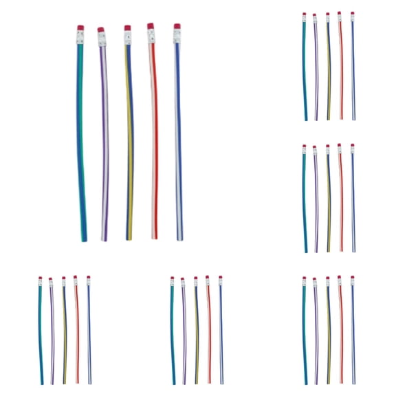 4-24PC Pencils Magic Bendable Flexible Soft Rubber Colorful Stripe Pencils with Erasers for Office Gifts Goodie Bag Fillers Toy Pens