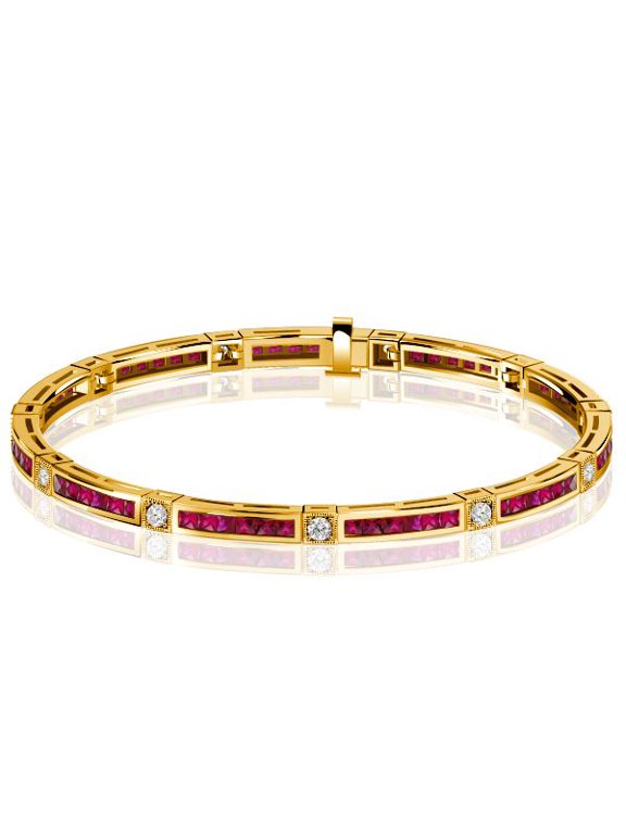 4.25 CT TW Princess Cut Ruby Sapphire Tennis Bracelet For Wedding Jewelry